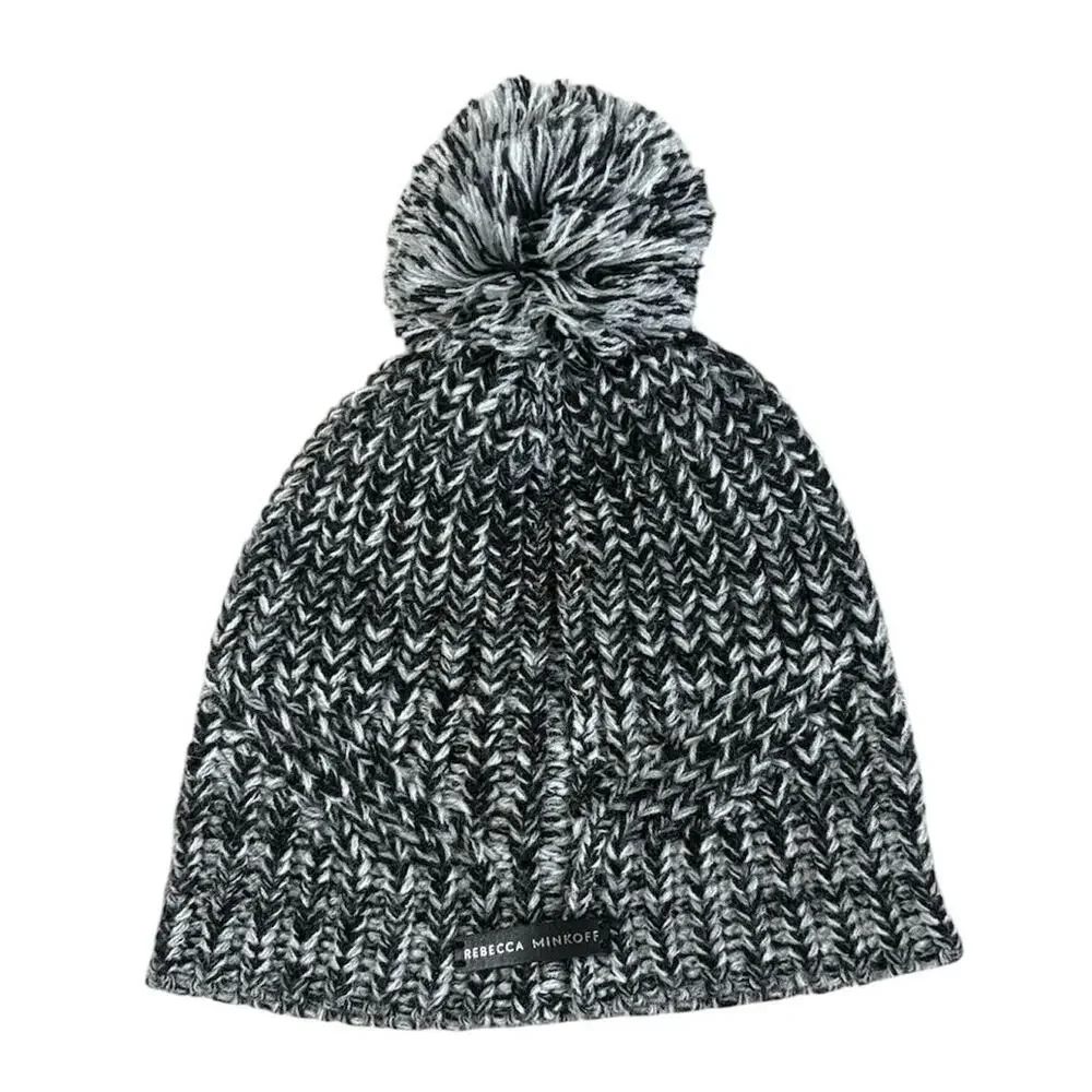 Rebecca Minkoff 100% Acryllic Gray Knit Pom Pom Beanie Women's Hat